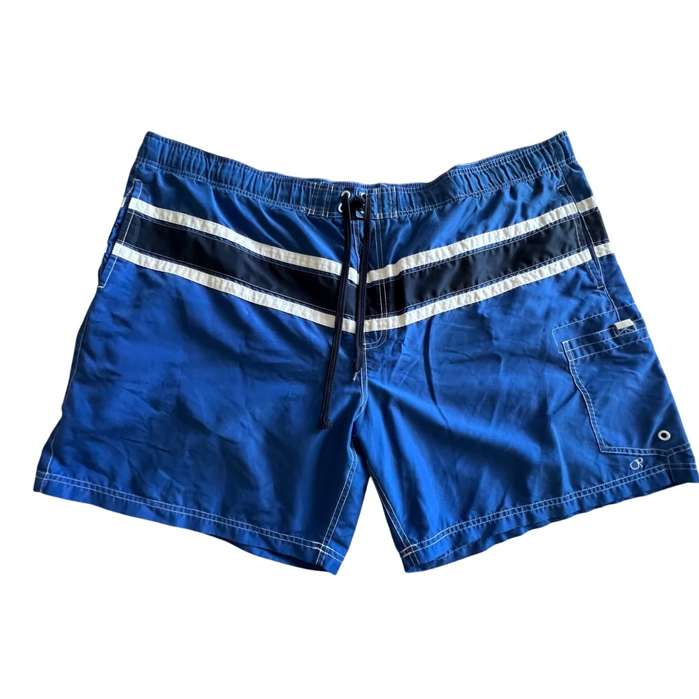 OP Ocean Pacific Swim Trunks 3XL Blue Striped Drawstring Board Shorts Beach Lake